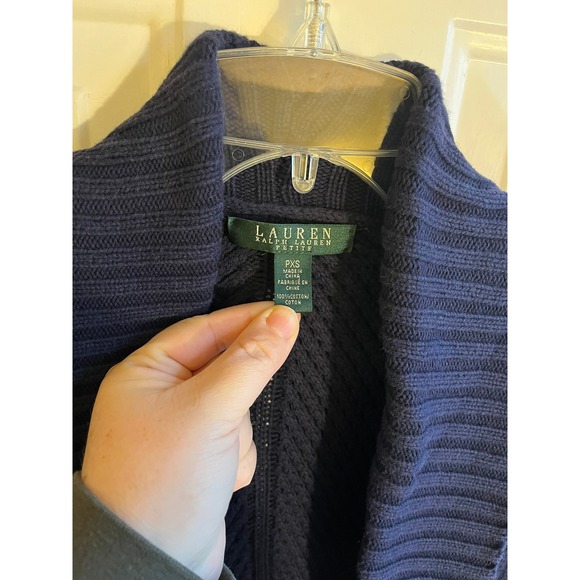 Ralph Lauren Women's Petite PXS Navy Ribbed Knit Cotton Open Front Cardigan - Picture 3 of 5